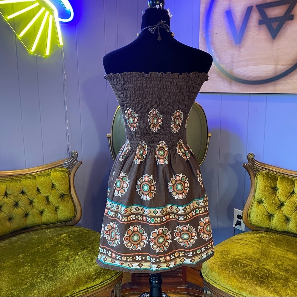 Vintage Y2K Utuwatu Made In Bali Shell/Beaded Halter Boho Festival Mini Dress - Picture 7 of 9